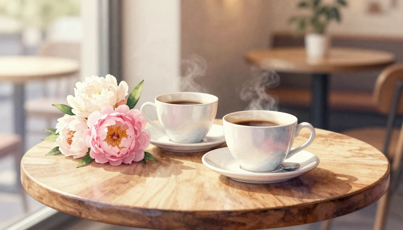 A beautiful watercolor painting of two delicate coffee cups ...