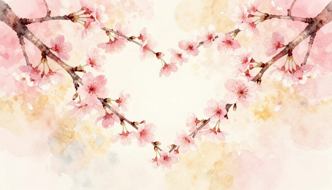 A delicate watercolor painting of two intertwined cherry blo...