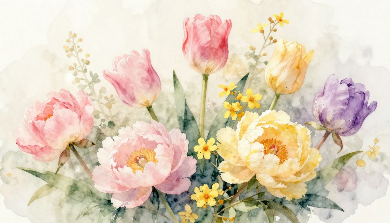 A beautiful watercolor painting of delicate spring flowers l...