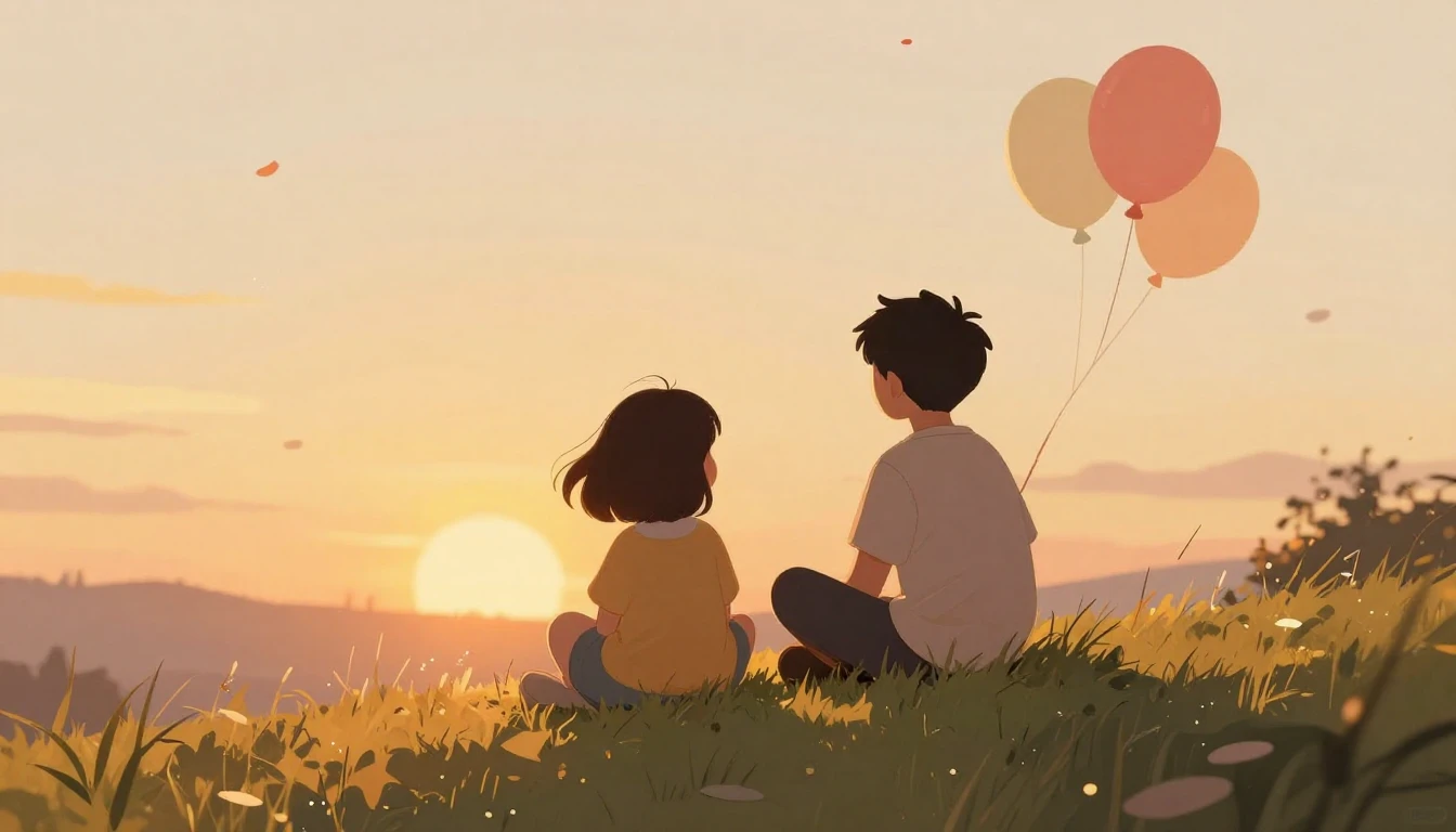 A warm and nostalgic illustration of two friends sitting on ...