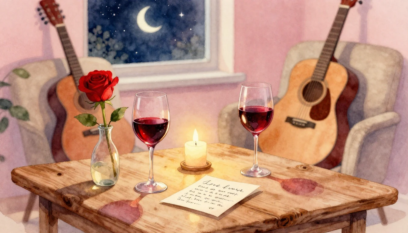 A soft and romantic watercolor painting depicting an intimat...