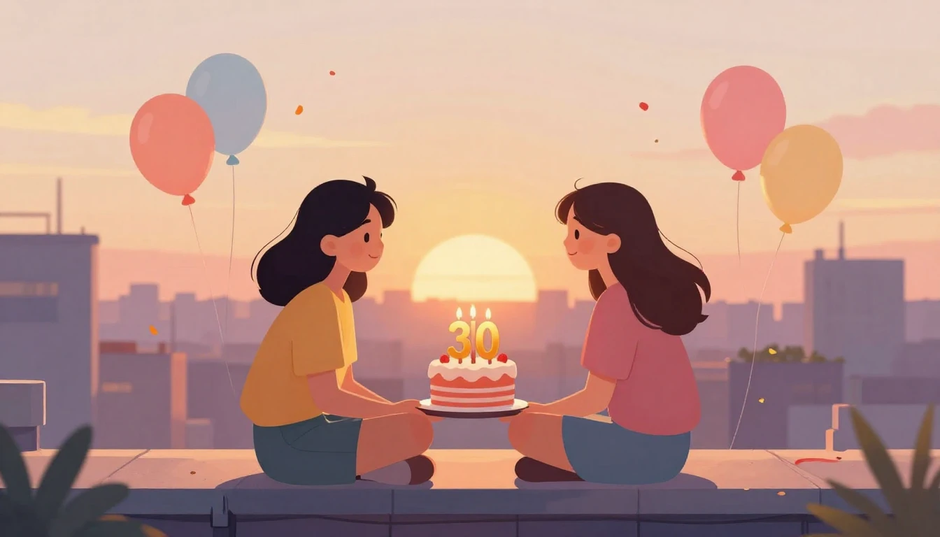 A heartwarming illustration of two best friends sitting on a...