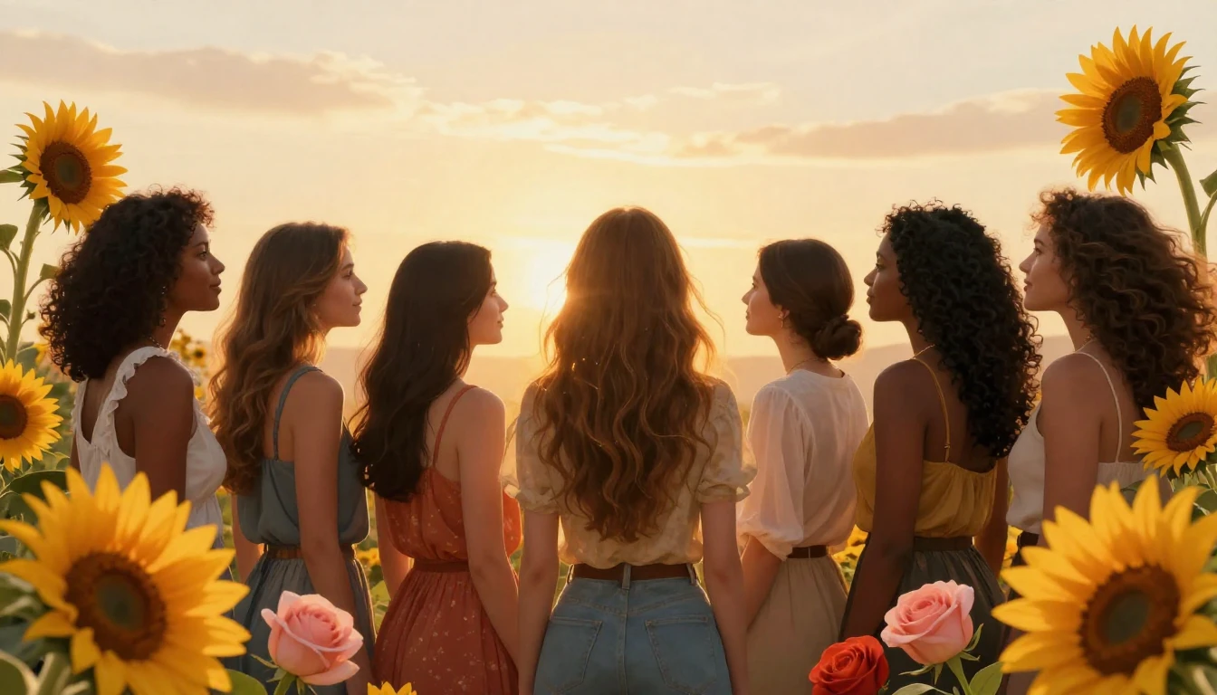 A vibrant and empowering digital artwork showing a diverse g...