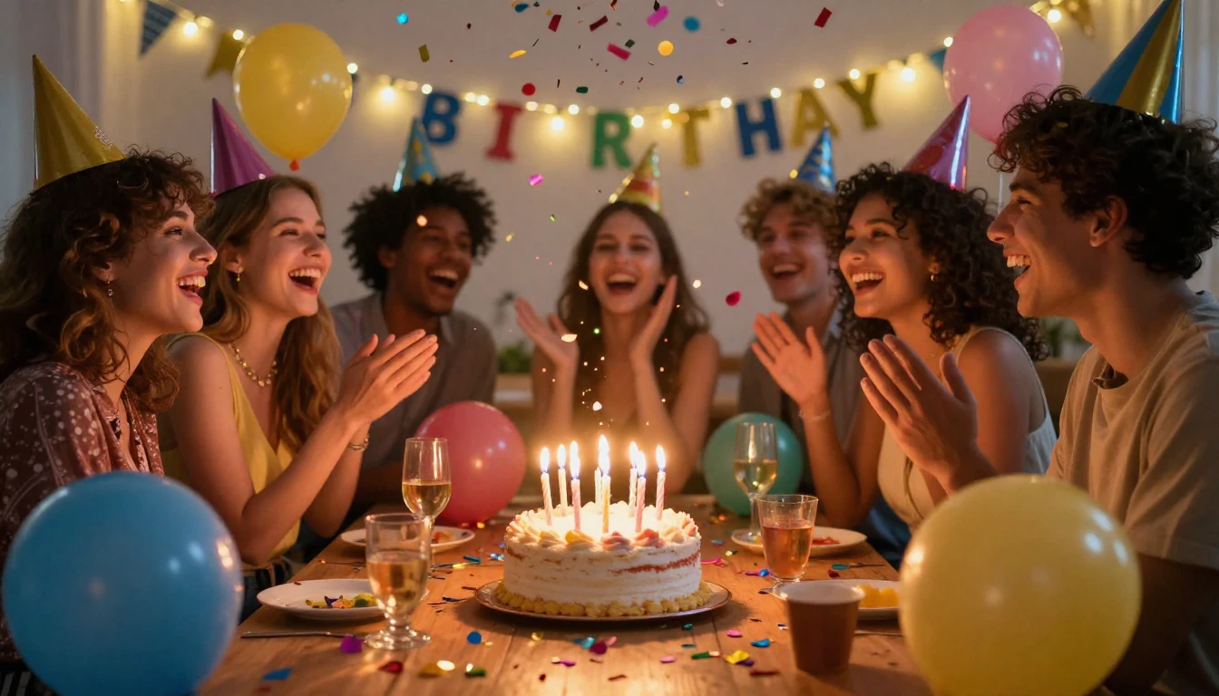 A vibrant and joyful scene of a birthday party for a best fr...