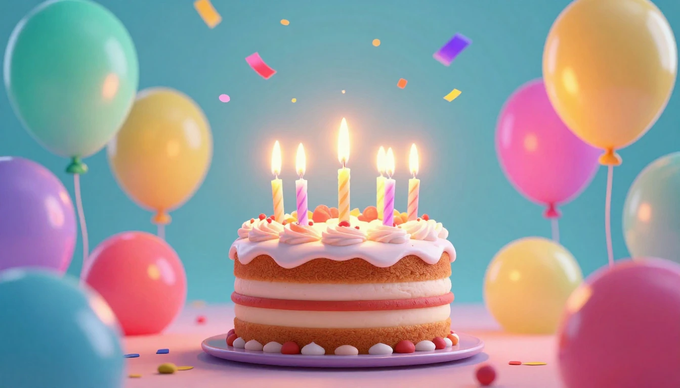 A festive and vibrant birthday celebration scene, 3D animati...