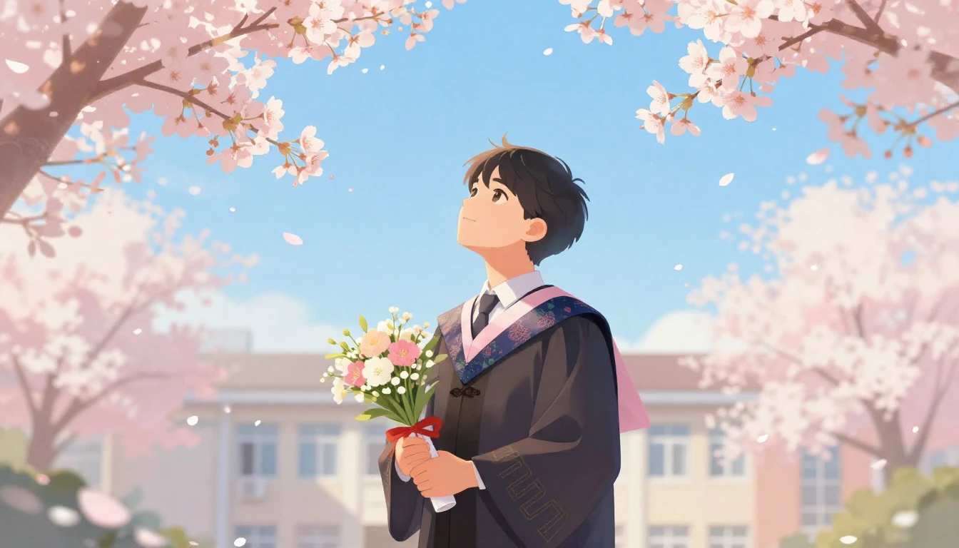 A beautiful illustration of a graduation day in spring. Cher...