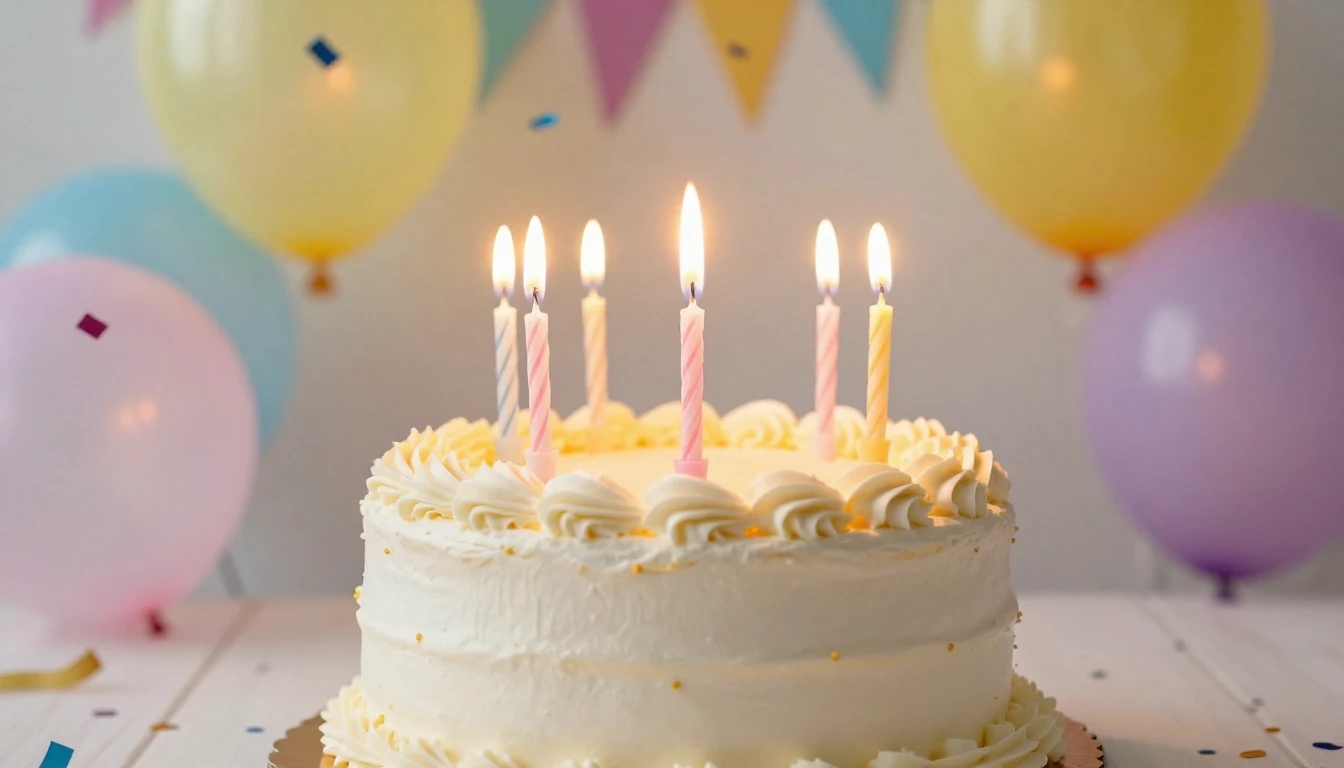 A festive and vibrant birthday celebration scene, a deliciou...