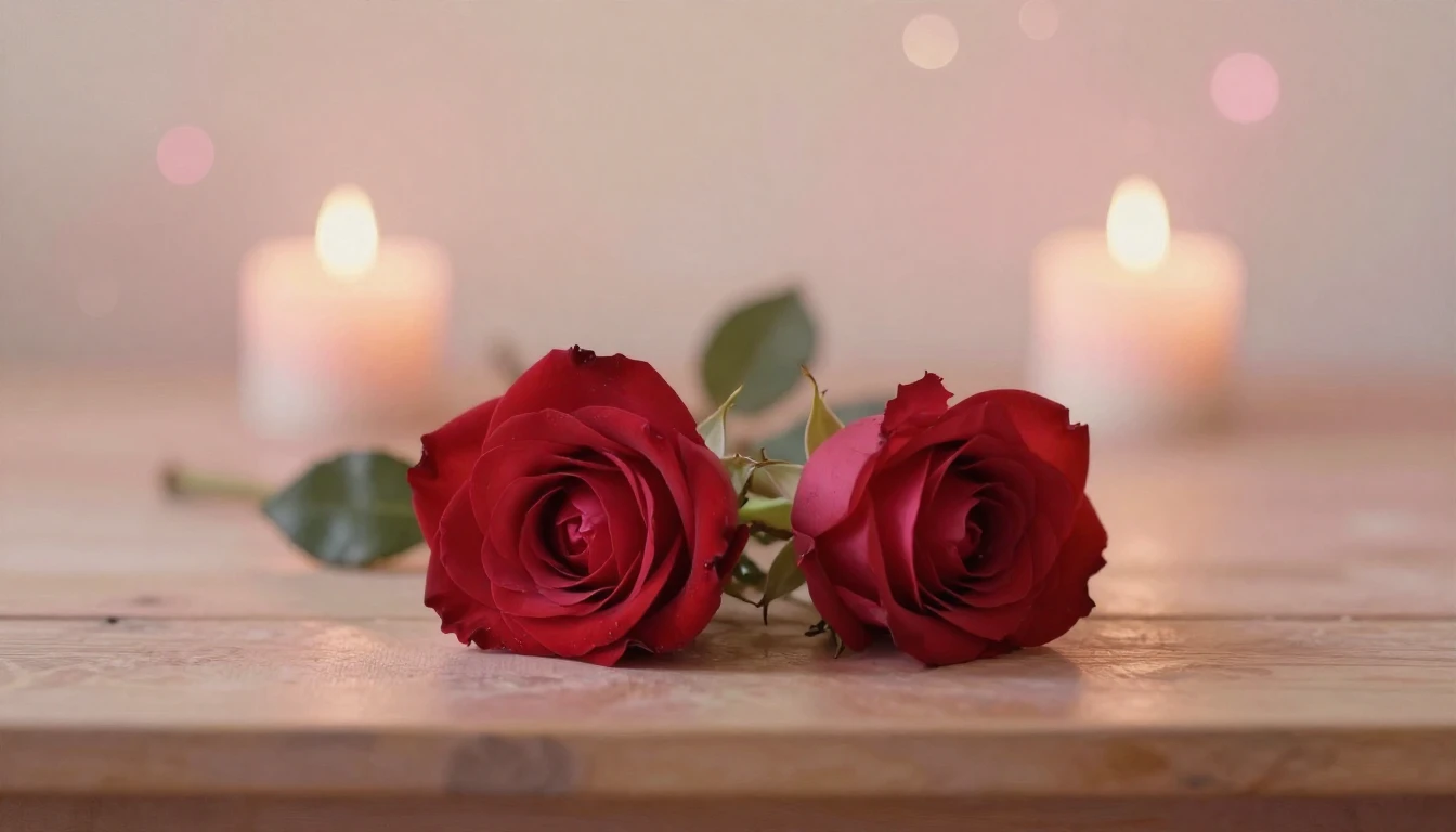 A soft and ethereal painting depicting two delicate red rose...