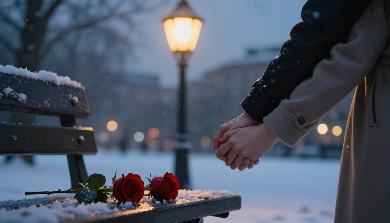 A romantic and dreamy scene focusing on a couple holding han...
