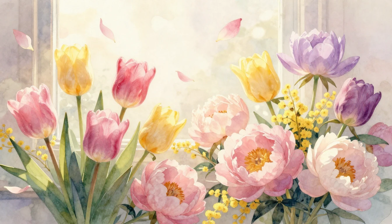 A beautiful composition of blooming spring flowers like tuli...