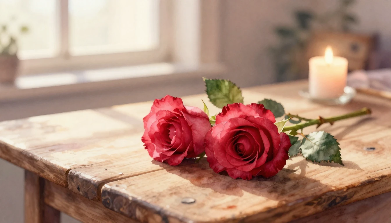 A beautiful watercolor painting of two delicate red roses in...