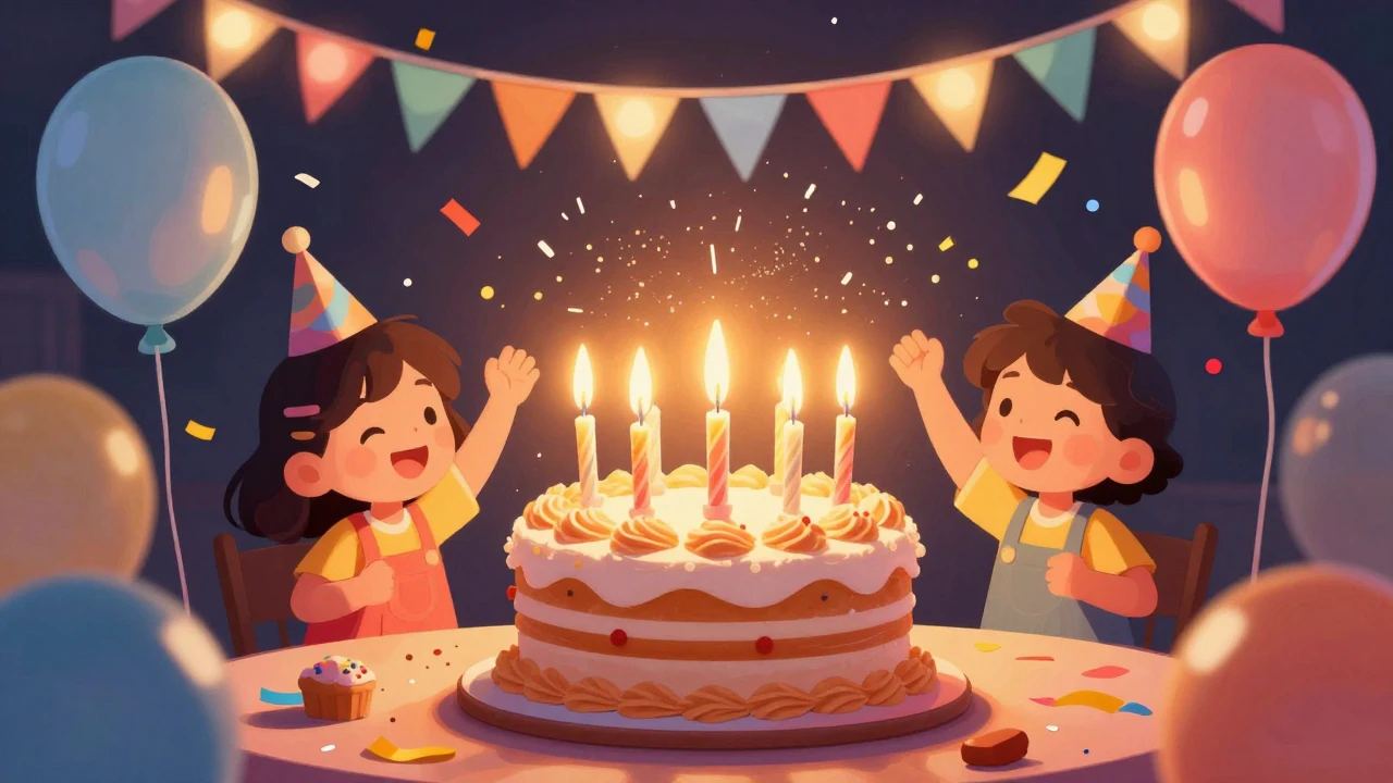 A vibrant and joyful birthday celebration scene, centered ar...