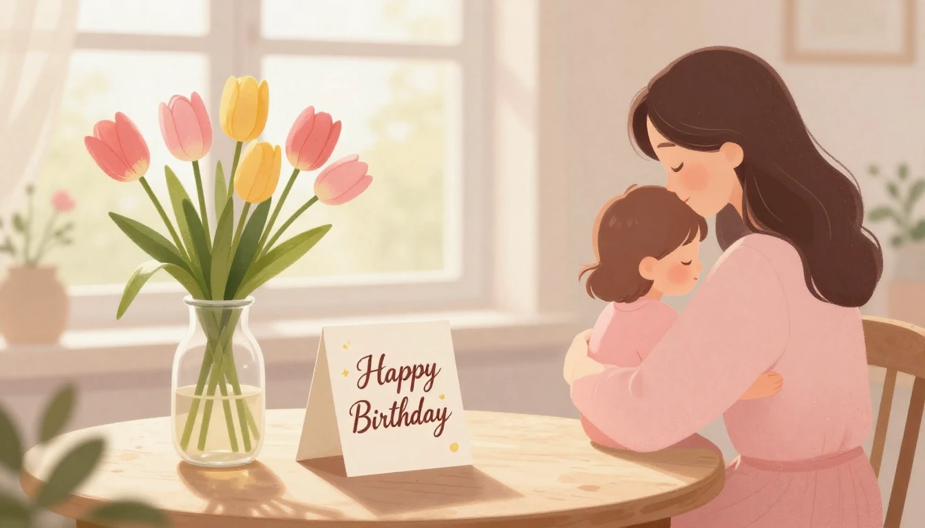 A heartwarming and gentle illustration suitable for a mother...