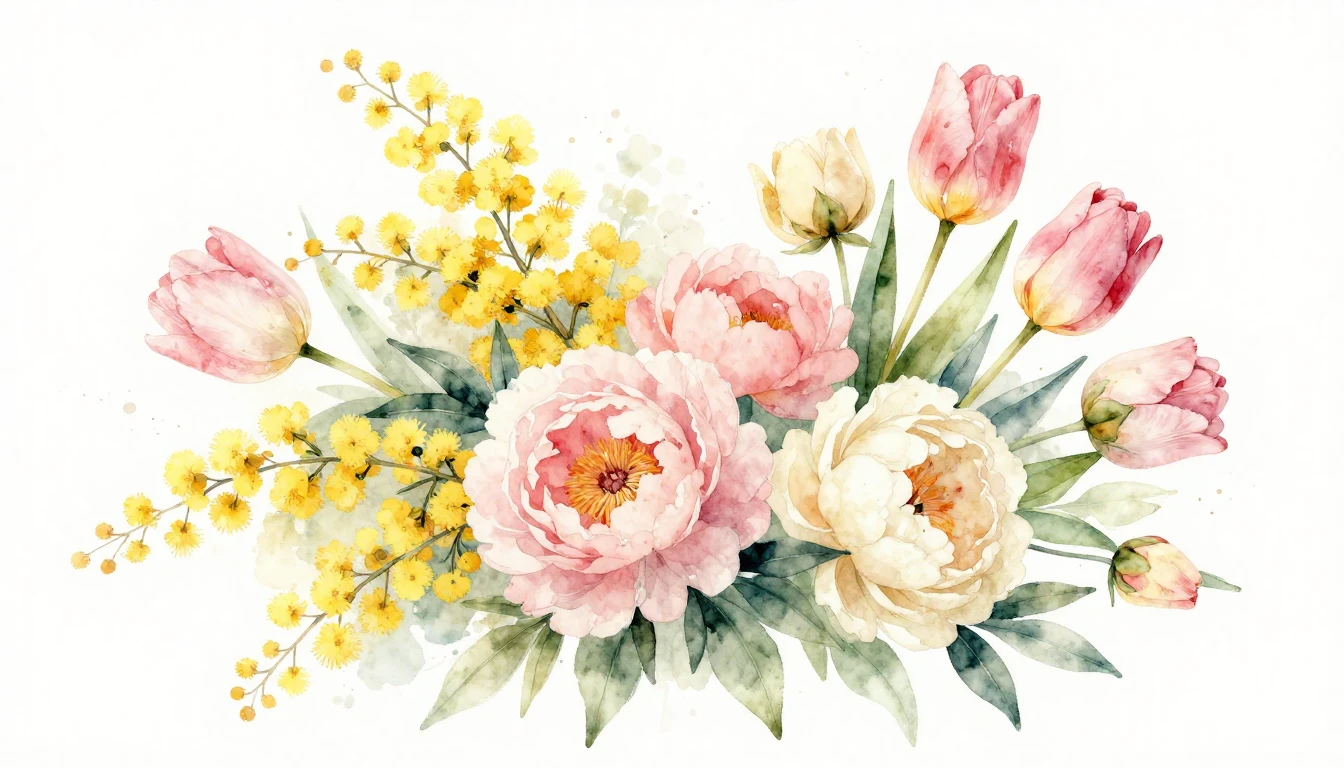 A beautiful and delicate watercolor painting featuring a lus...