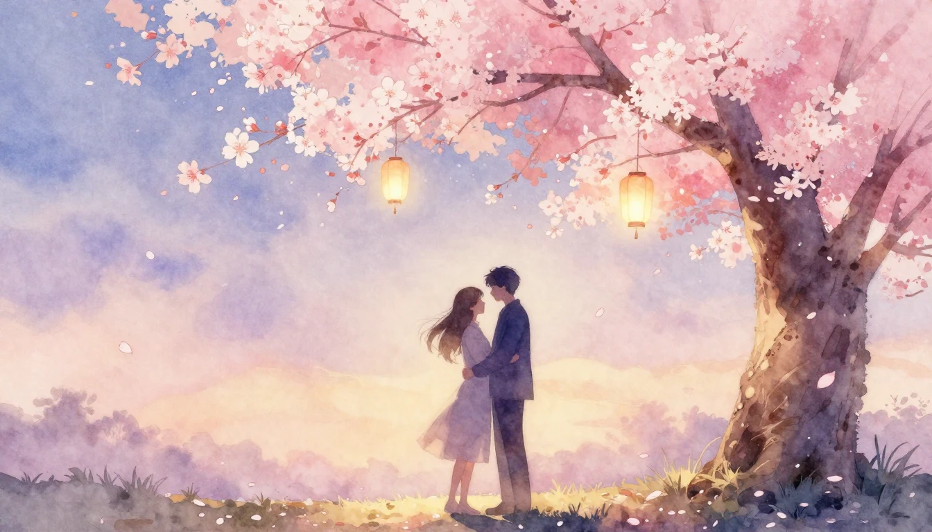 A soft watercolor painting of two intertwined silhouettes st...