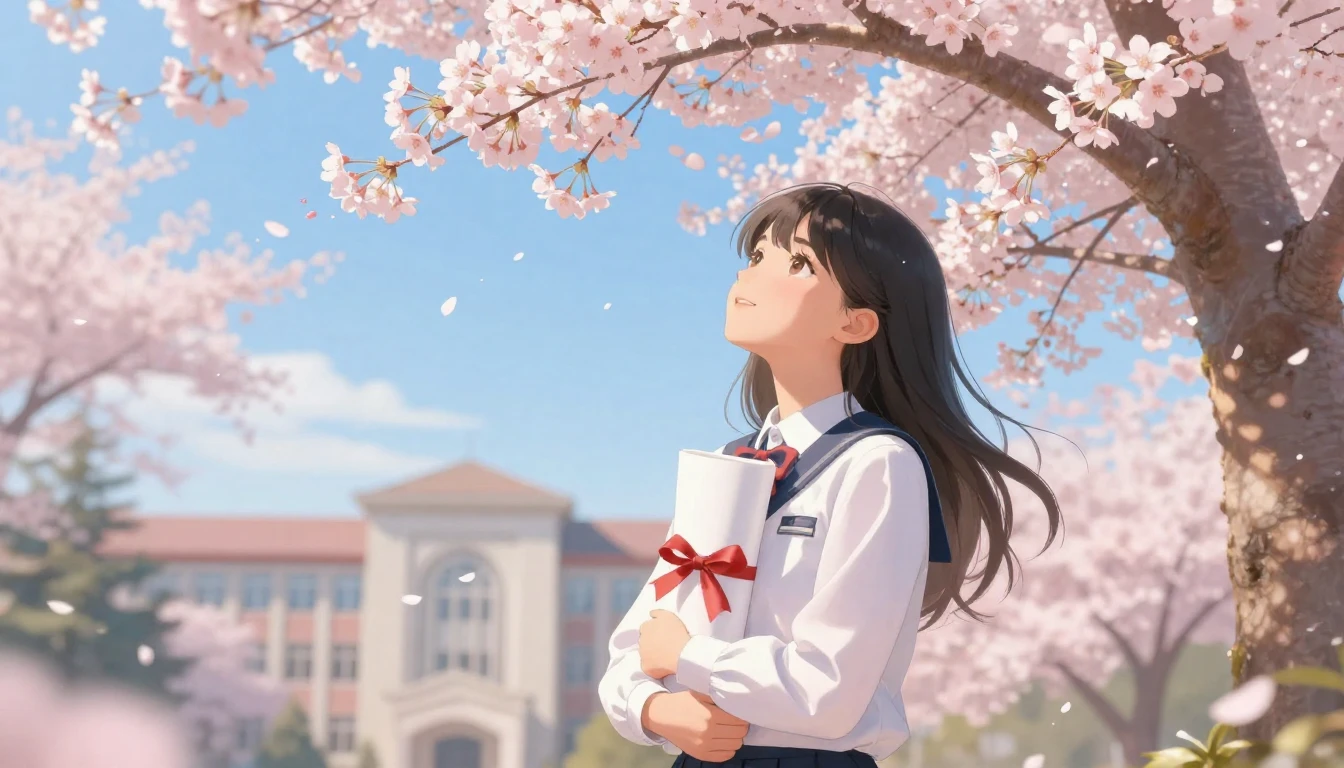 A beautiful illustration of a young graduate standing under ...