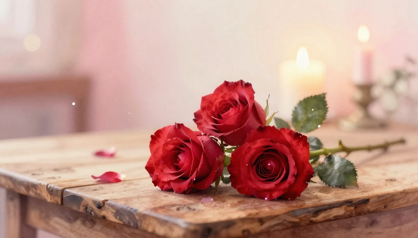 A soft and ethereal watercolor painting of two delicate red ...