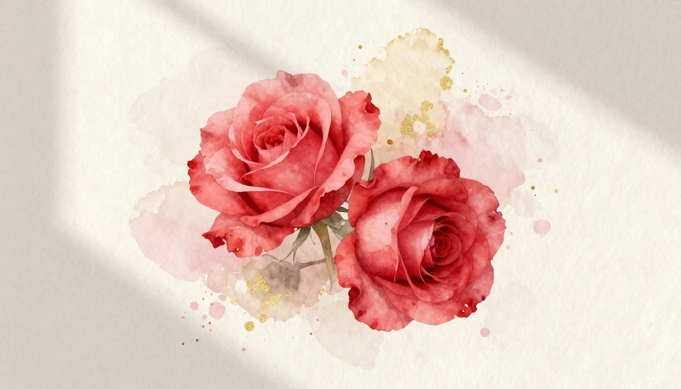 A beautiful watercolor painting of two delicate red roses in...