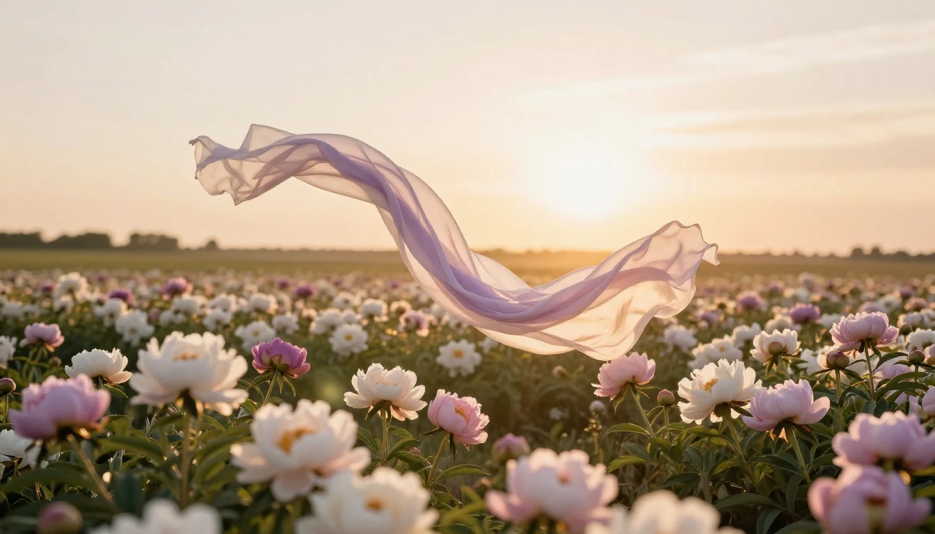 A breathtaking landscape featuring a field of delicate bloom...