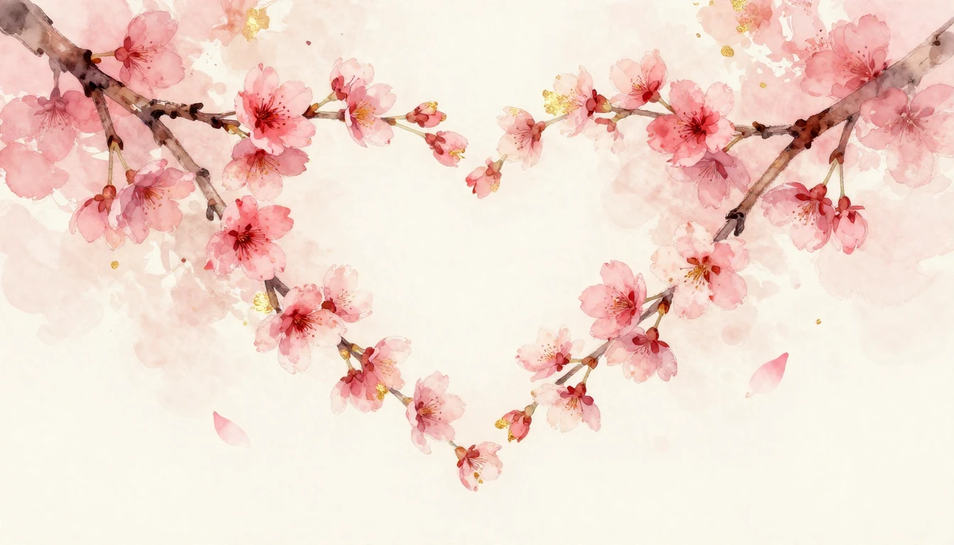 A delicate watercolor painting of two intertwined cherry blo...