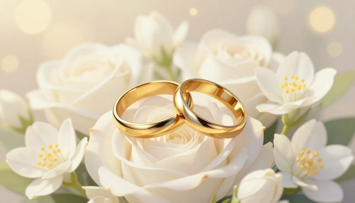 A romantic and elegant wedding themed illustration. Close up...