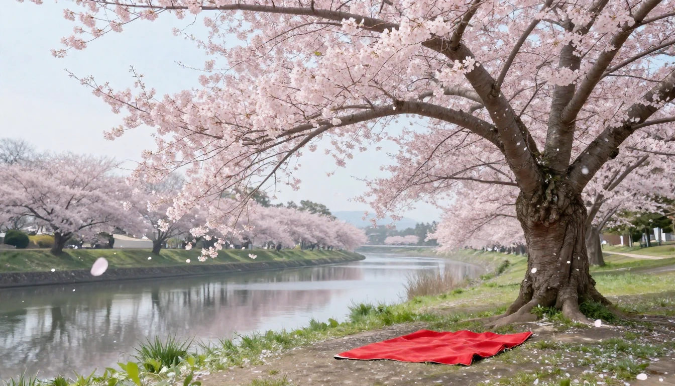 A serene landscape of a Japanese park during the height of c...