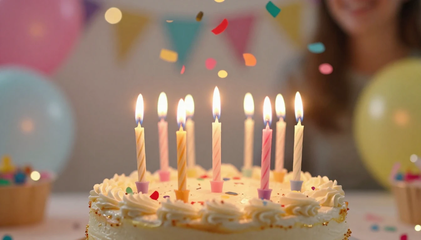 A warm and festive birthday scene, a close-up of a delicious...