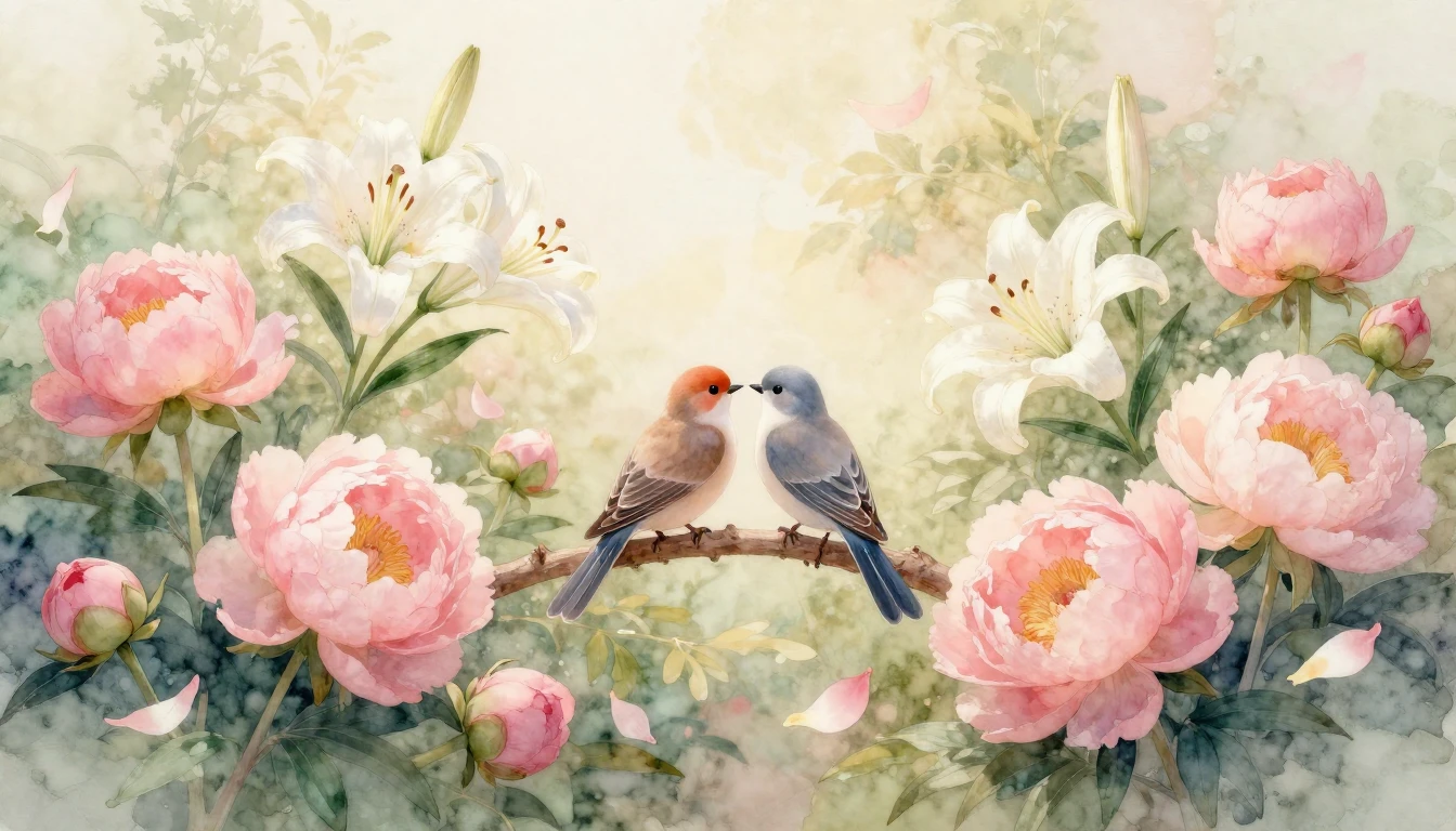 A beautiful watercolor painting of a blooming garden filled ...