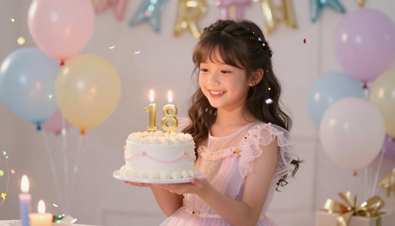 A beautiful young girl celebrating her 18th birthday, holdin...