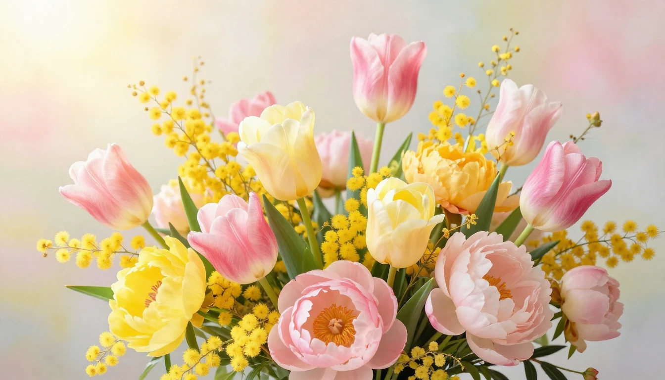 A vibrant and artistic composition featuring a lush bouquet ...