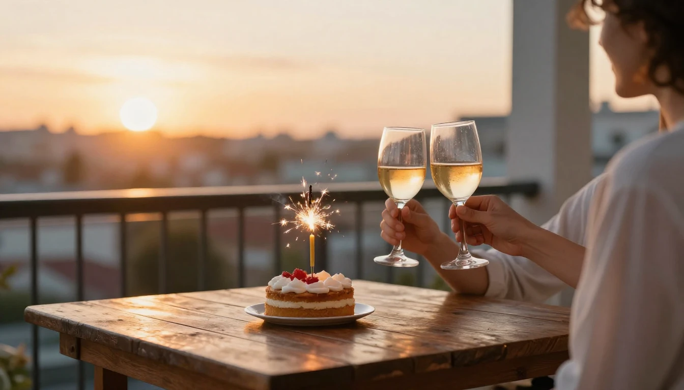 A warm and inviting scene of a birthday celebration on a bal...