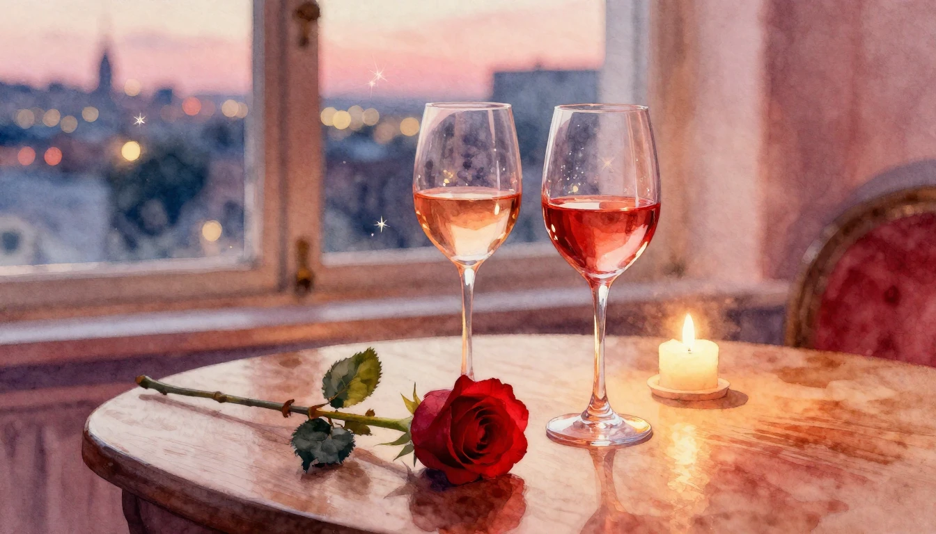 A beautiful watercolor painting of two elegant wine glasses ...