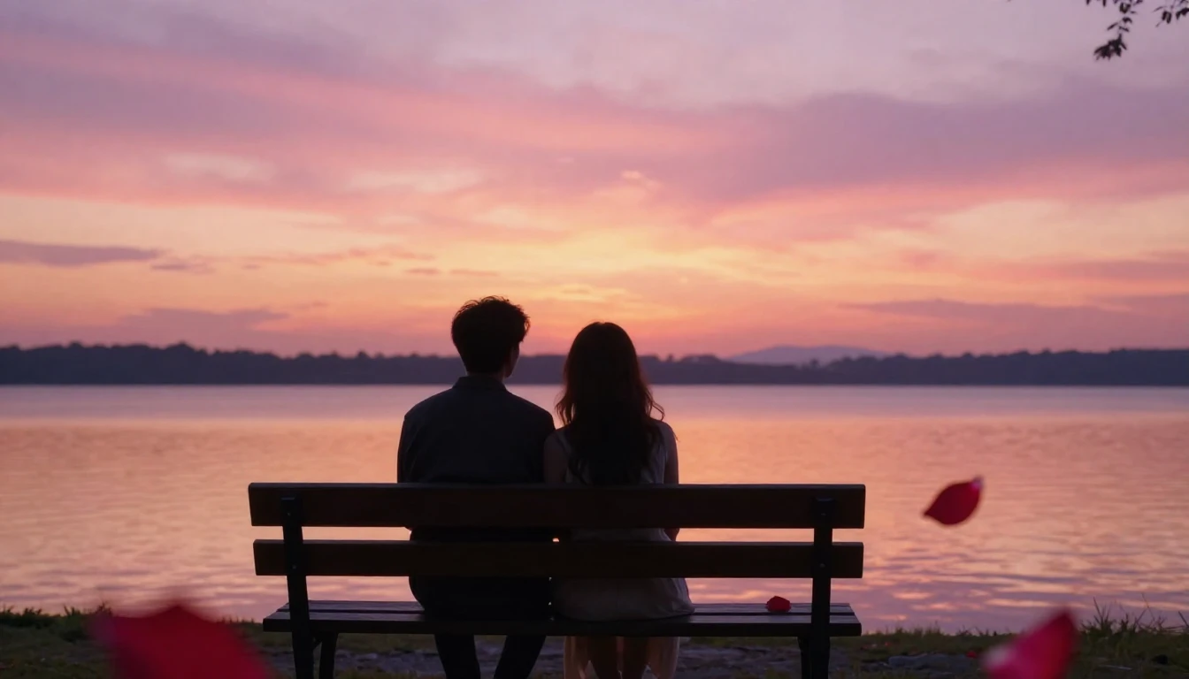 A romantic and dreamy artistic composition featuring two sil...