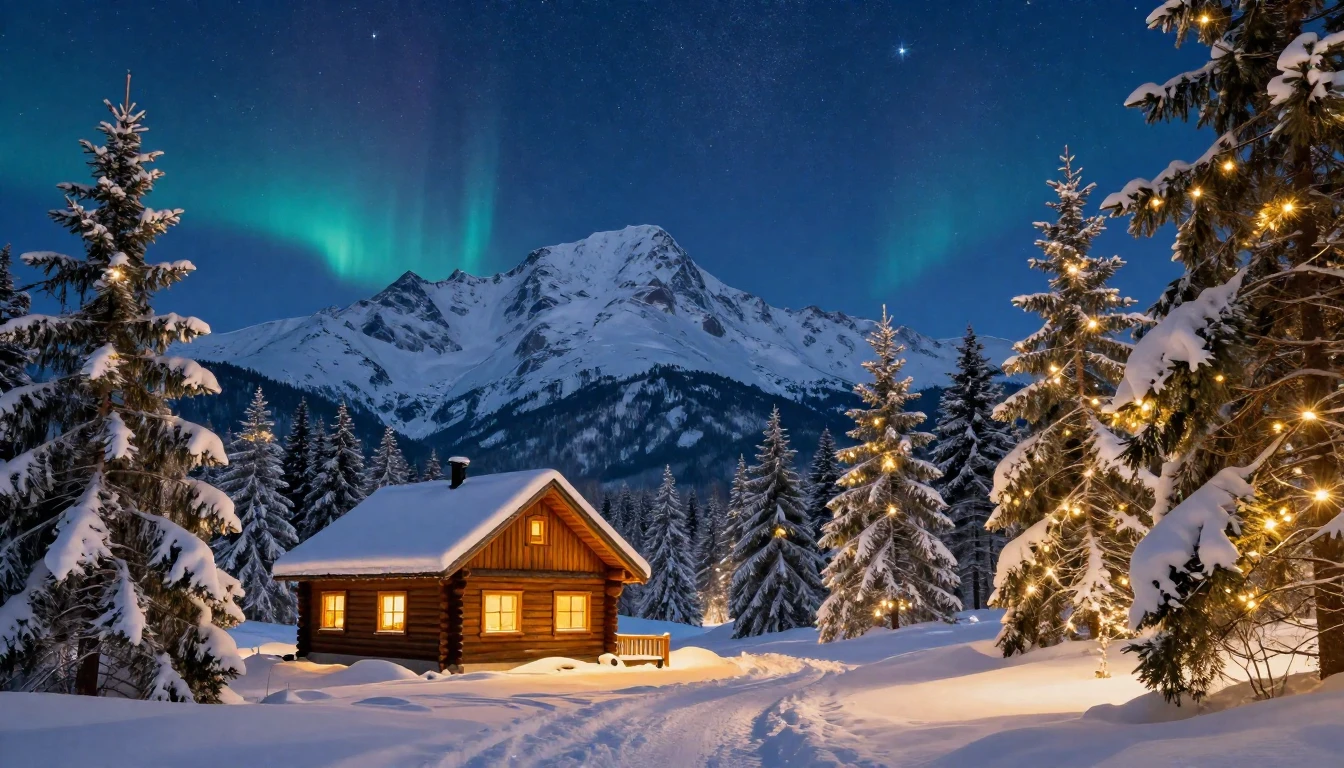 A breathtaking winter landscape at twilight. A majestic, sno...