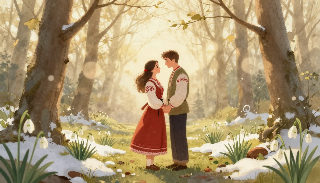 A romantic artistic illustration of a young couple standing ...