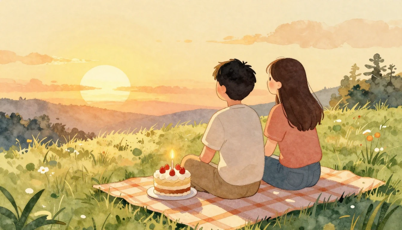 A heartwarming watercolor illustration showing two close fri...