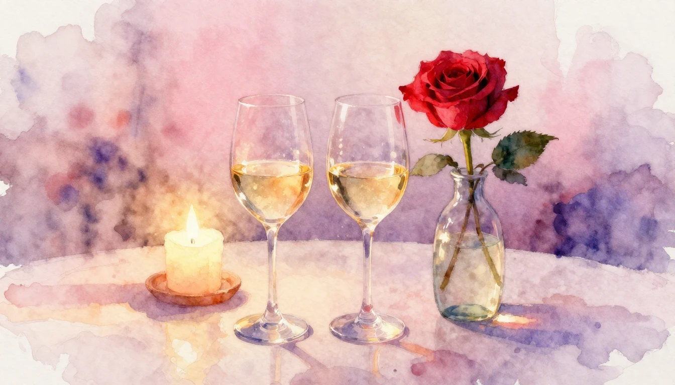 A beautiful watercolor painting of a cozy, romantic setting....