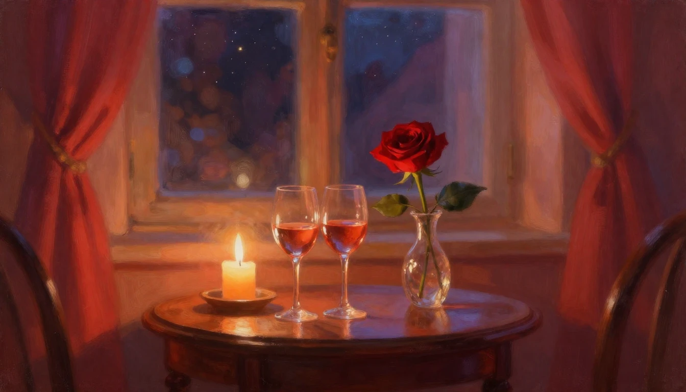 A dreamy, impressionist painting of a cozy room illuminated ...