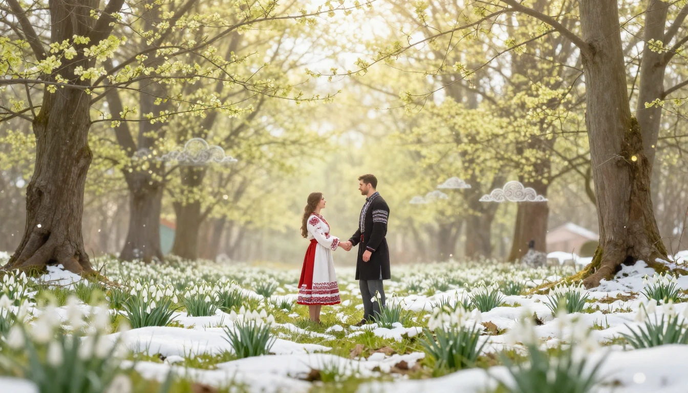 A romantic and gentle scene depicting a couple holding hands...