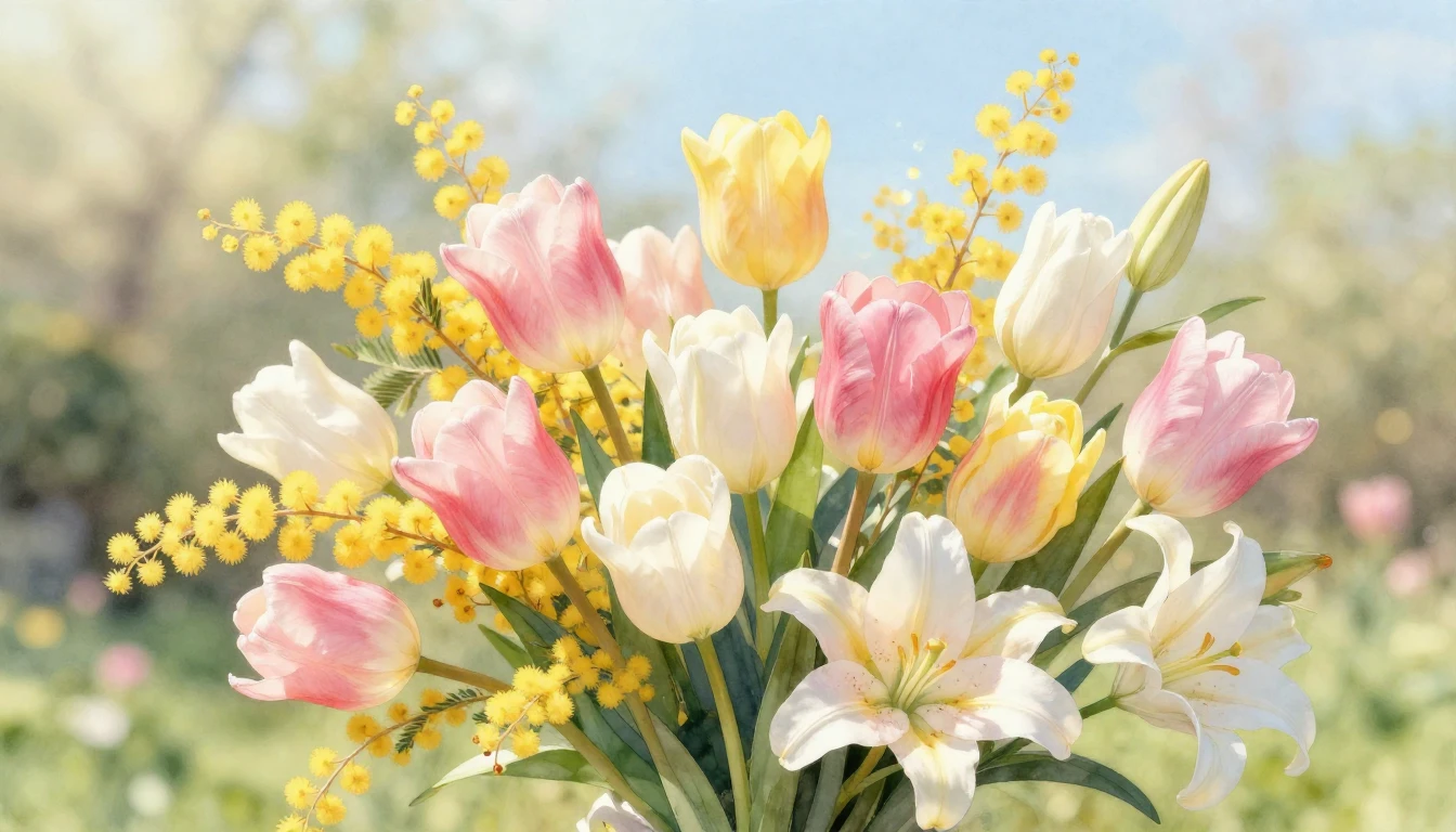 A beautiful and vibrant watercolor painting of a lush spring...