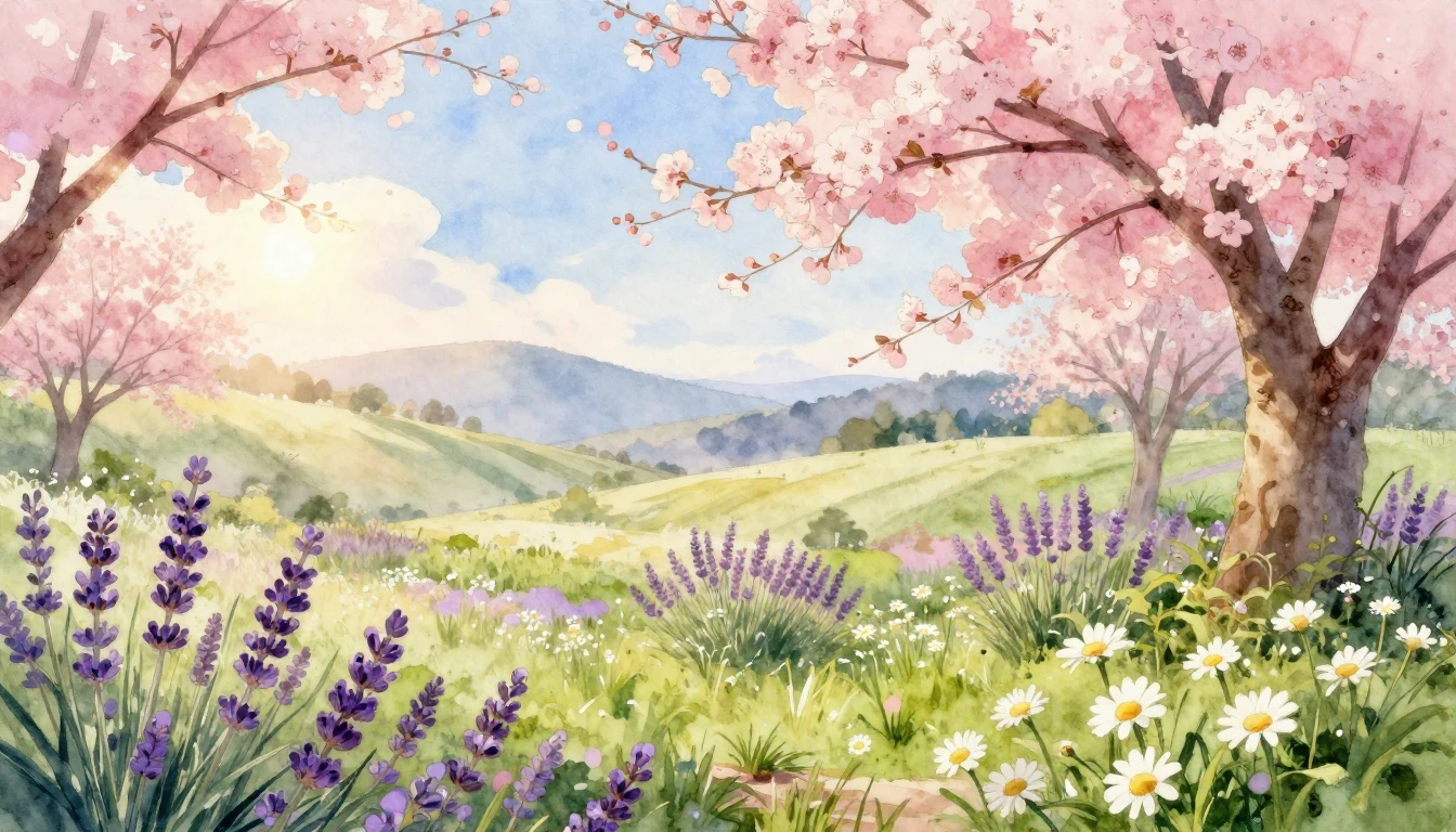 A serene and detailed watercolor illustration of a vibrant s...