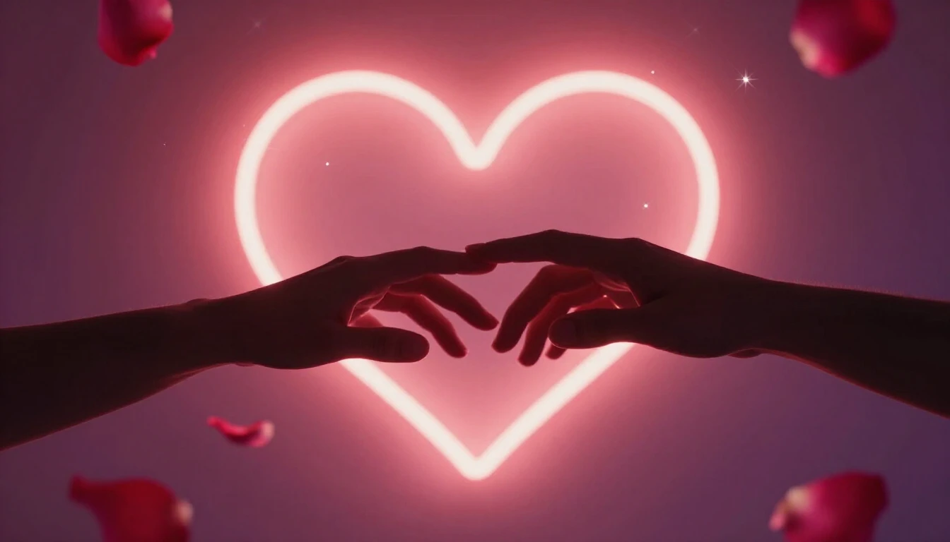 A romantic and dreamy album cover design featuring two silho...