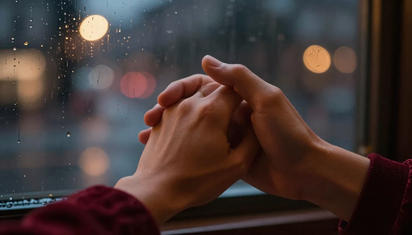 A romantic and atmospheric illustration depicting a close-up...