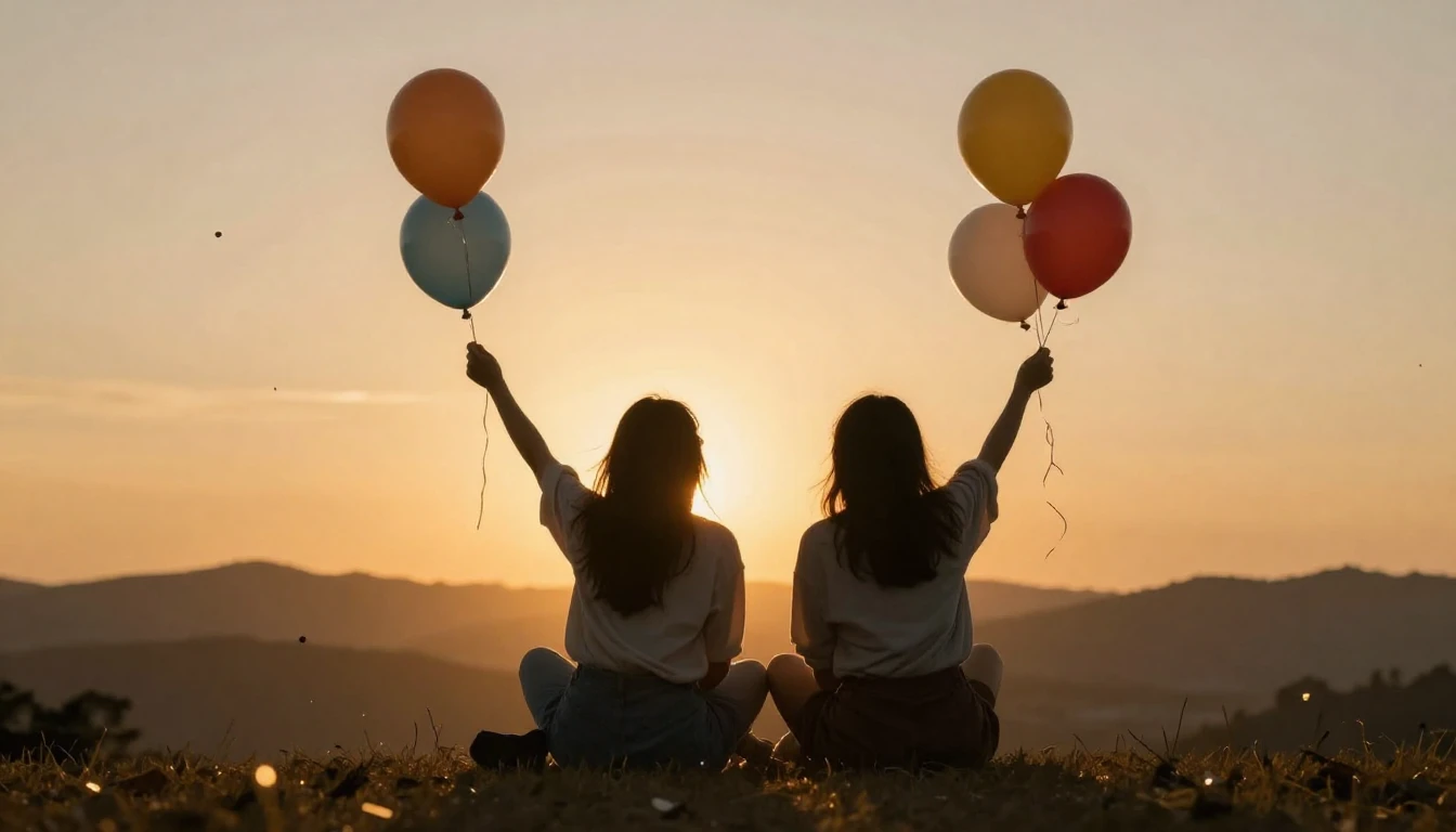 A warm and nostalgic image celebrating friendship, two silho...