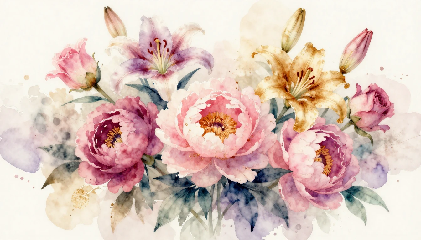 A beautiful and vibrant watercolor painting featuring a vari...