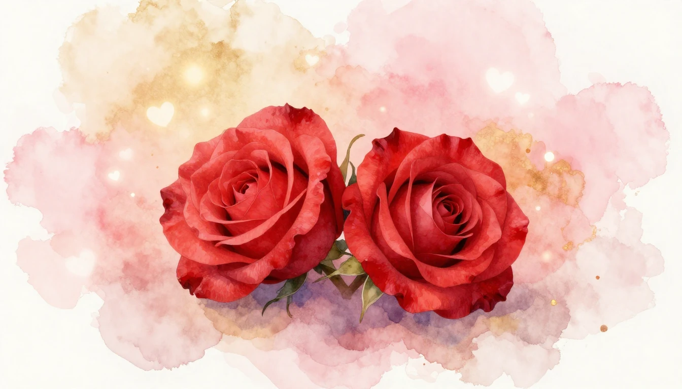 A delicate watercolor illustration of two blooming red roses...