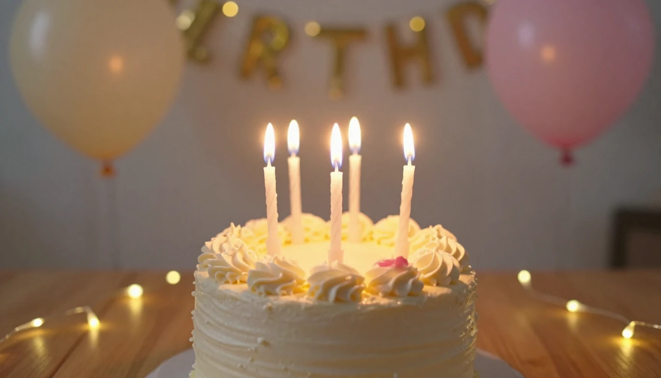 A warm and romantic birthday celebration scene, close-up of ...