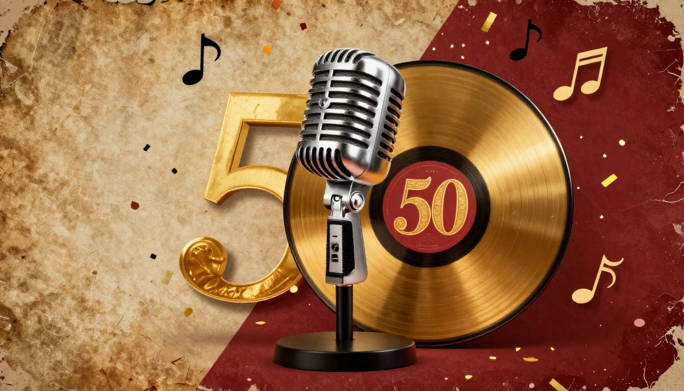 A high-quality vintage style poster design celebrating a 50t...