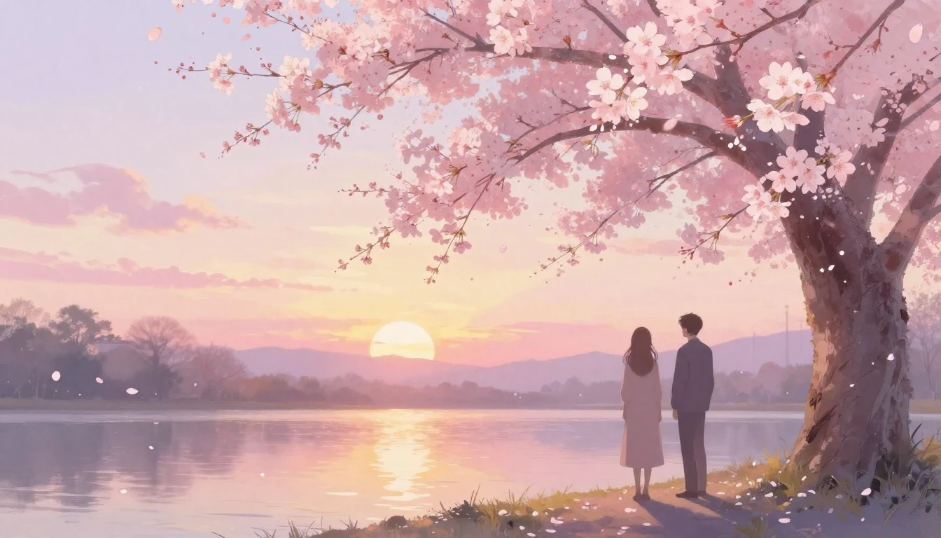 A dreamy and ethereal scene of two silhouettes standing unde...