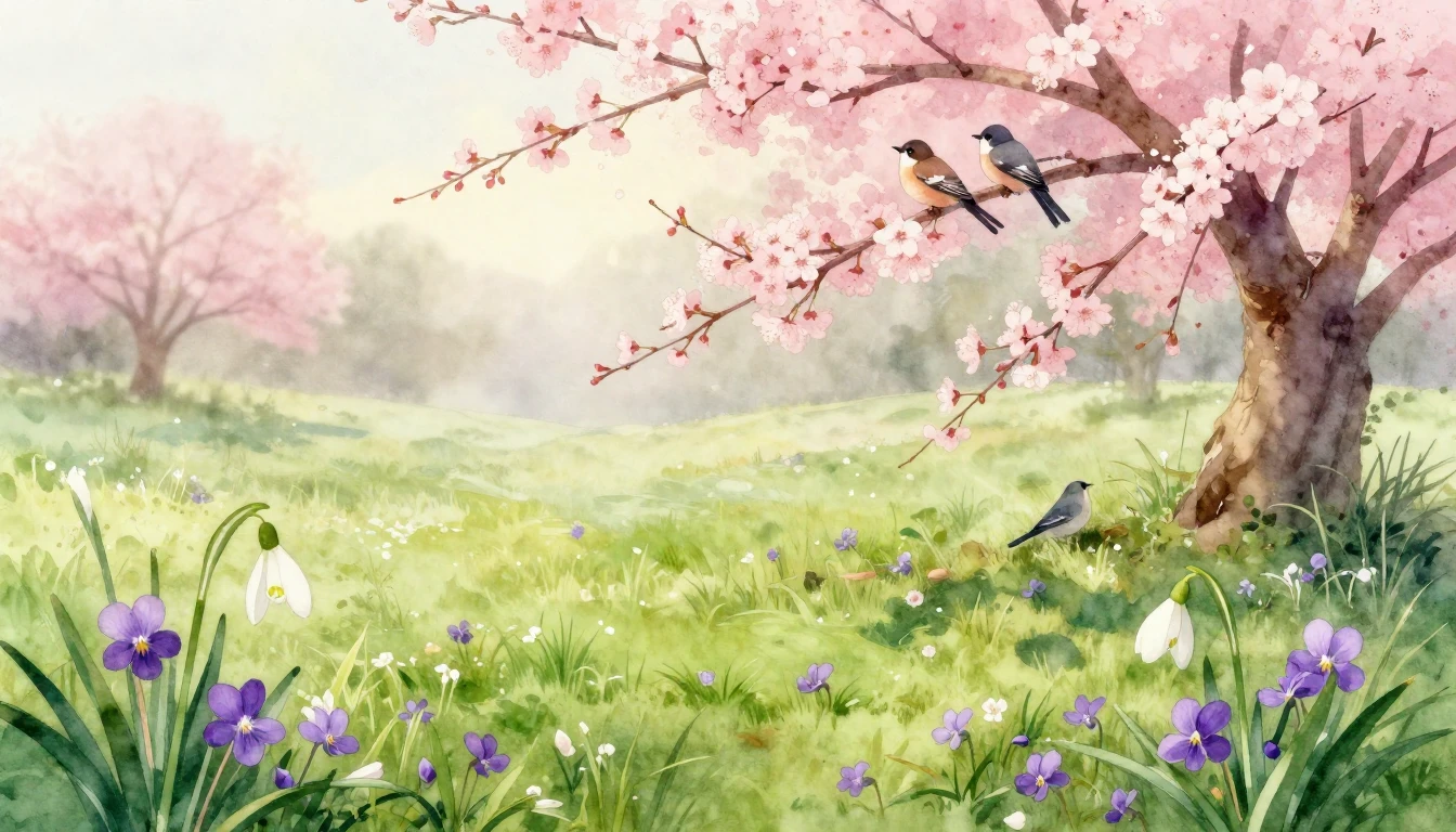 A breathtaking watercolor painting of a lush, blooming meado...